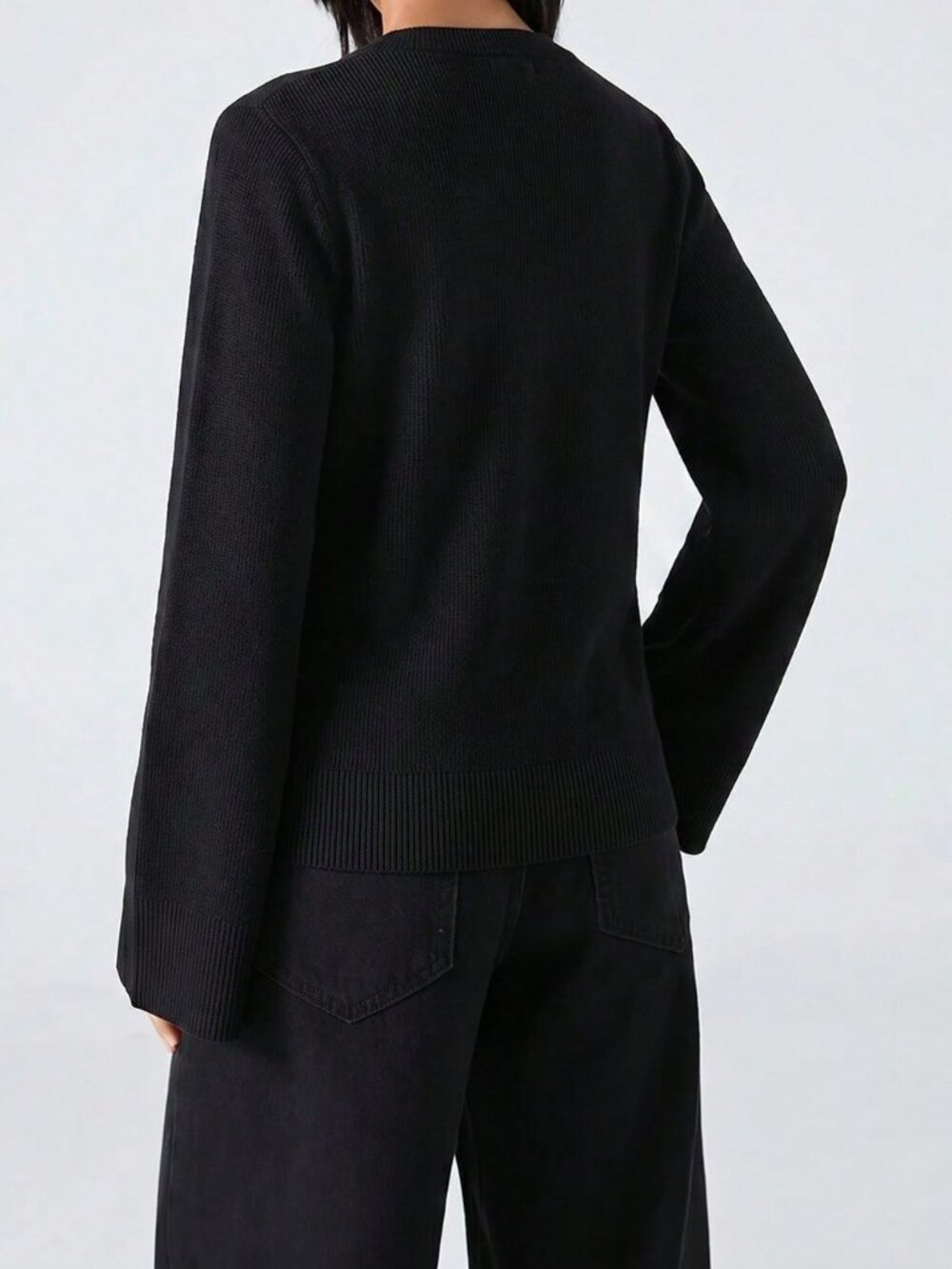 Black Casual Women's Slim Fit Office Minimalist Pocket Button Cardigan - Picture 2 of 7